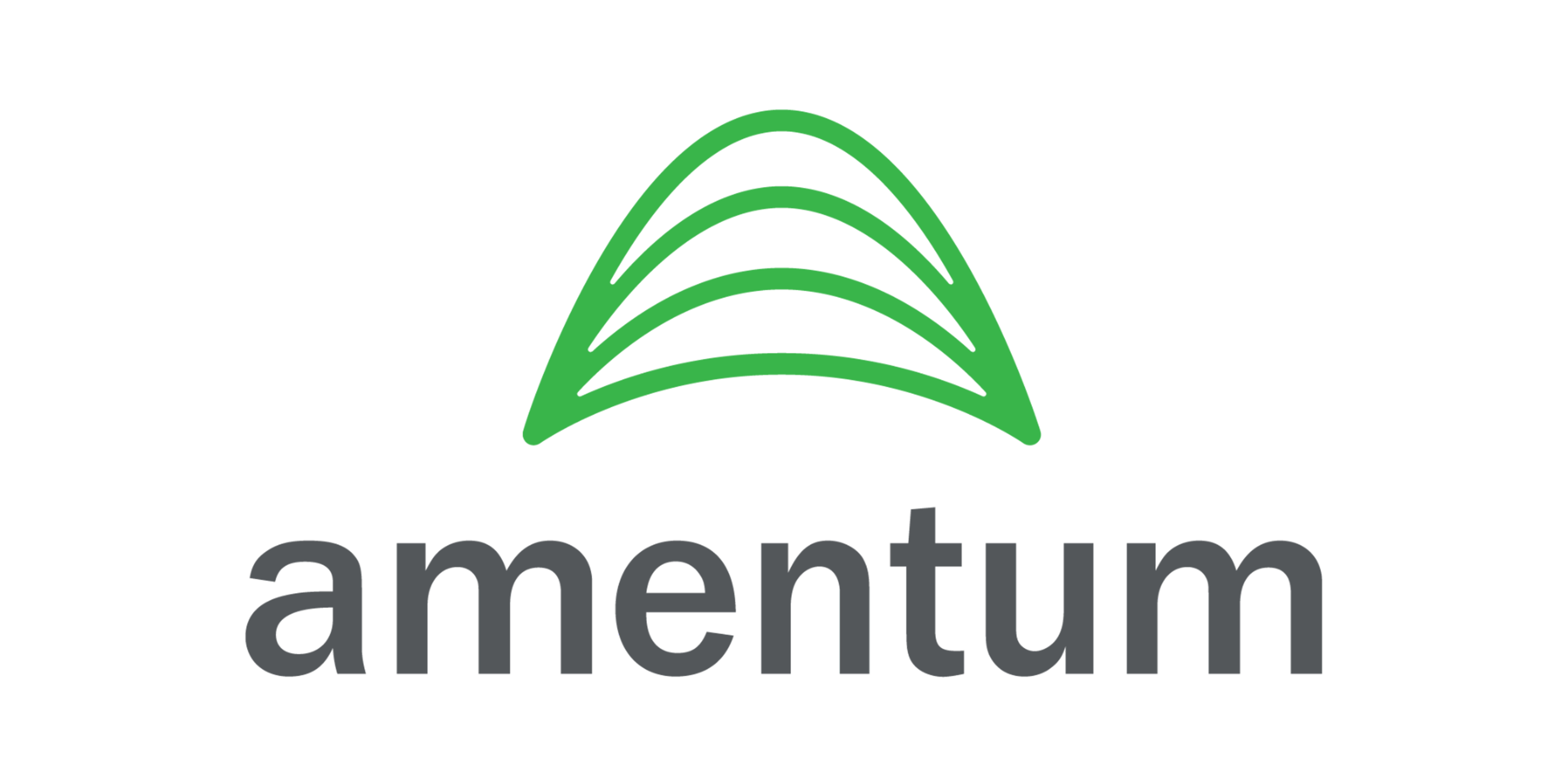 Amentum logo green icon of layered curves with Amentum text under