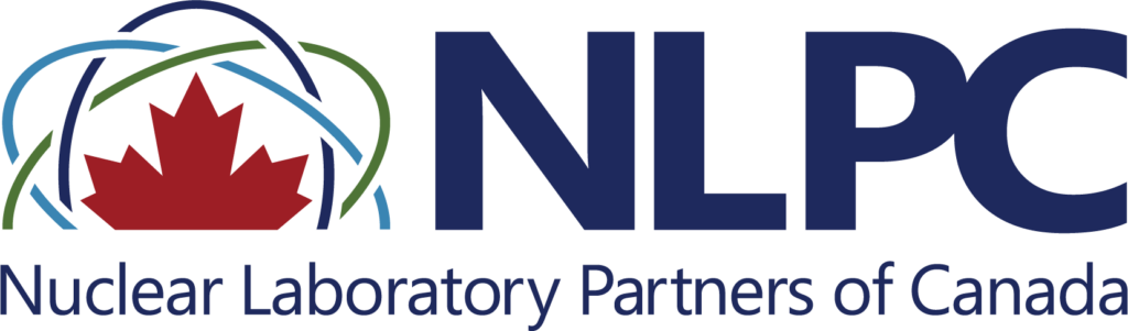 Nuclear Laboratory Partners of Canada logo of a red leaf with nuclear swirls surrounding the leaf with large NLPC letters