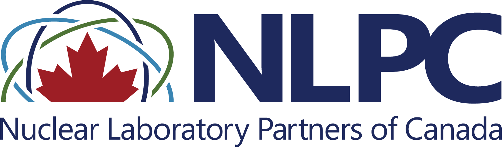 Nuclear Laboratory Partners of Canada logo of a red leaf with nuclear swirls surrounding the leaf with large NLPC letters