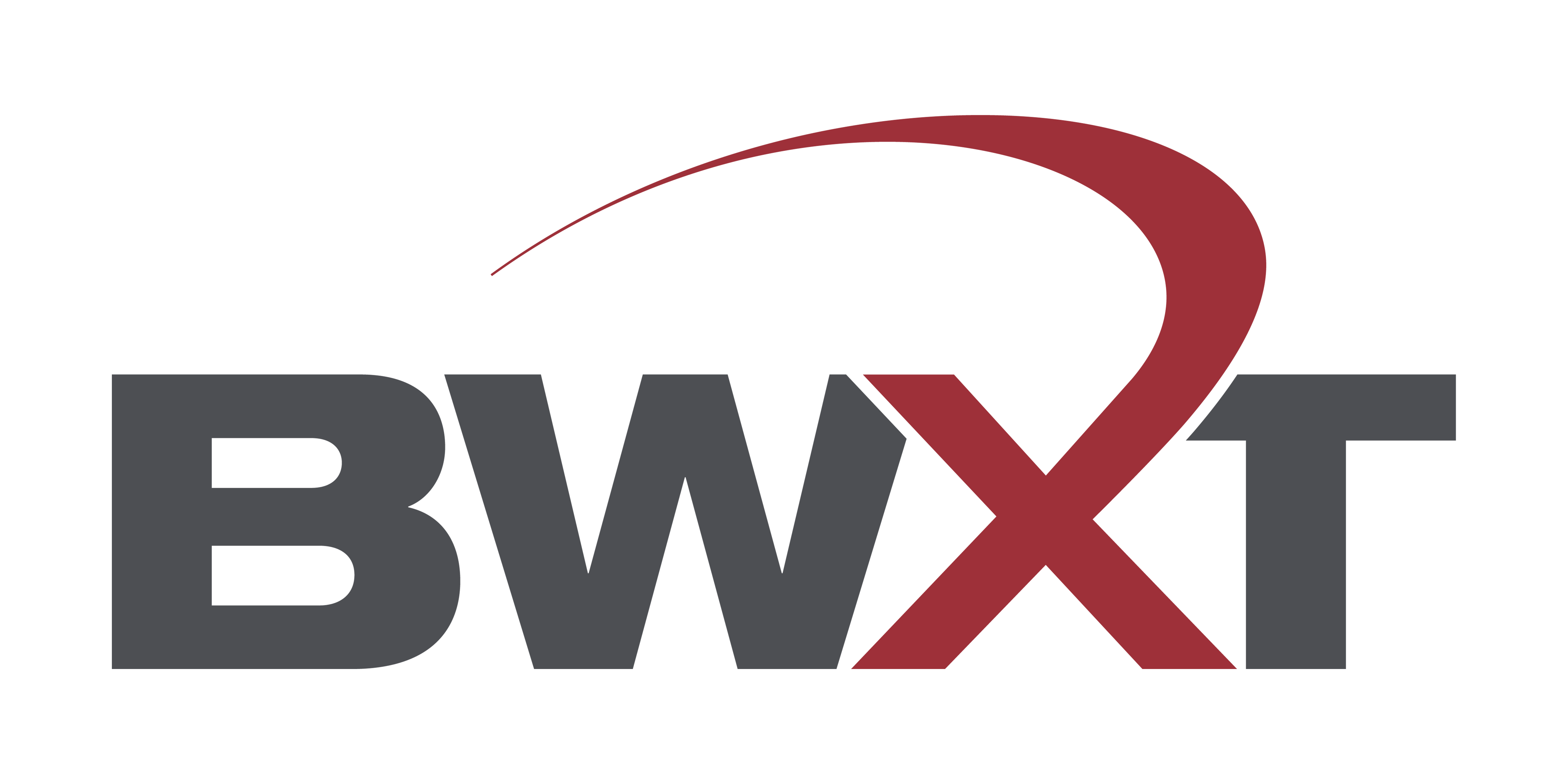 BWXT logo in grey letters with a red X